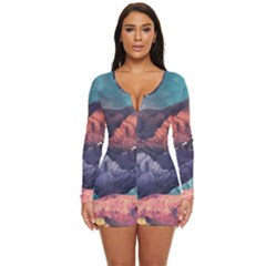 Adventure Psychedelic Mountain Long Sleeve Boyleg Swimsuit by Ndabl3x