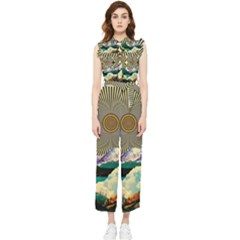 Surreal Art Psychadelic Mountain Women s Frill Top Chiffon Jumpsuit by Ndabl3x