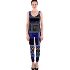 Blue Computer Monitor With Chair Game Digital Art One Piece Catsuit by Bedest