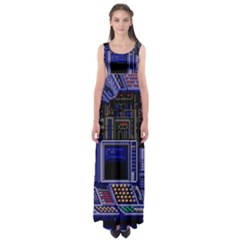 Blue Computer Monitor With Chair Game Digital Art Empire Waist Maxi Dress by Bedest