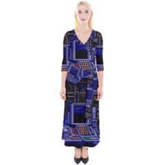 Blue Computer Monitor With Chair Game Digital Art Quarter Sleeve Wrap Maxi Dress by Bedest