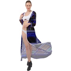 Blue Computer Monitor With Chair Game Digital Art Maxi Chiffon Beach Wrap by Bedest