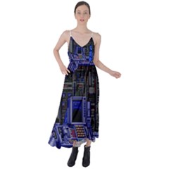 Blue Computer Monitor With Chair Game Digital Art Tie Back Maxi Dress by Bedest