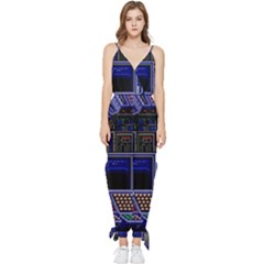 Blue Computer Monitor With Chair Game Digital Art Sleeveless Tie Ankle Chiffon Jumpsuit by Bedest