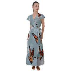 Aesthetic Butterfly , Butterflies, Nature, Flutter Sleeve Maxi Dress by nateshop