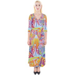 Multicolored Optical Illusion Painting Psychedelic Digital Art Quarter Sleeve Wrap Maxi Dress by Bedest