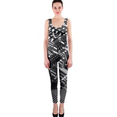 Black And Gray Circuit Board Computer Microchip Digital Art One Piece Catsuit by Bedest