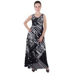 Black And Gray Circuit Board Computer Microchip Digital Art Empire Waist Velour Maxi Dress by Bedest