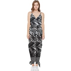 Black And Gray Circuit Board Computer Microchip Digital Art Sleeveless Tie Ankle Chiffon Jumpsuit by Bedest