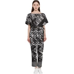 Black And Gray Circuit Board Computer Microchip Digital Art Batwing Lightweight Chiffon Jumpsuit by Bedest