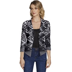 Black And Gray Circuit Board Computer Microchip Digital Art Women s Casual 3/4 Sleeve Spring Jacket by Bedest