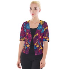 Psychedelic Digital Art Colorful Flower Abstract Multi Colored Cropped Button Cardigan by Bedest