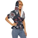 Flower Pattern Lightweight Drawstring Hooded Top View3