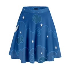 Sky Night Moon Clouds Crescent High Waist Skirt by Proyonanggan