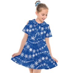 Snowflakes Winter Background Kids  Short Sleeve Shirt Dress by Proyonanggan