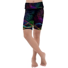 Particles Waves Line Multicoloured Kids  Lightweight Velour Cropped Yoga Leggings by Proyonanggan