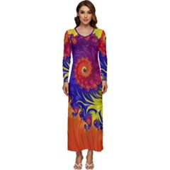 Fractal Spiral Bright Colors Long Sleeve Longline Maxi Dress by Proyonanggan