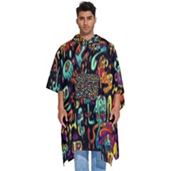 Multicolored Doodle Abstract Colorful Multi Colored Men s Hooded Rain Ponchos by Grandong