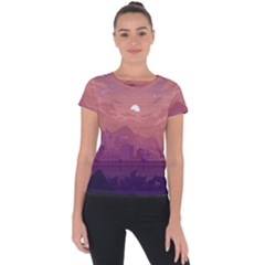 Aesthetic Pixel Art Landscape Short Sleeve Sports Top  by Sarkoni