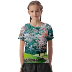 Anime Scenery Landscape Kids  Frill Chiffon Blouse by Sarkoni