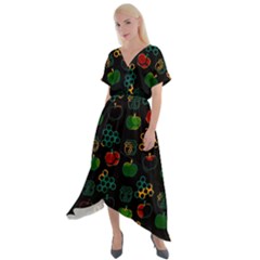 Apples Honey Honeycombs Pattern Cross Front Sharkbite Hem Maxi Dress by Sarkoni