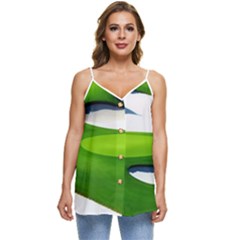 Golf Course Par Green Casual Spaghetti Strap Chiffon Top by Sarkoni