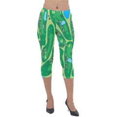 Golf Course Par Golf Course Green Lightweight Velour Capri Leggings  by Sarkoni