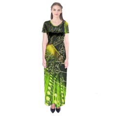 Machine Technology Circuit Electronic Computer Technics Detail Psychedelic Abstract Pattern Short Sleeve Maxi Dress by Sarkoni