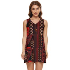 Technology Computer Circuit Tiered Sleeveless Mini Dress by Sarkoni