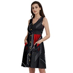 Gamer Tech Black Mesh Red Modern Shape Texture Geometric Pattern Sleeveless Dress With Pocket by Sarkoni