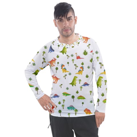 Baby Dino Seamless Pattern Men s Pique Long Sleeve T-shirt by Sarkoni