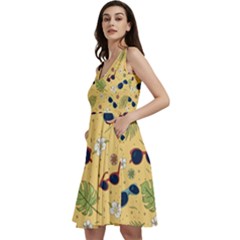 Seamless Pattern Of Sunglasses Tropical Leaves And Flowers Sleeveless V-neck Skater Dress With Pockets by Sarkoni