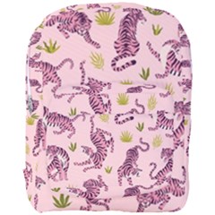 Pink Tigers And Tropical Leaves Patern Full Print Backpack by Sarkoni