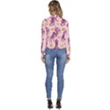 Pink Tigers And Tropical Leaves Patern Women s Long Sleeve Revers Collar Cropped Jacket View4