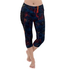 Architecture City Pixel Art Lightweight Velour Capri Yoga Leggings by Sarkoni