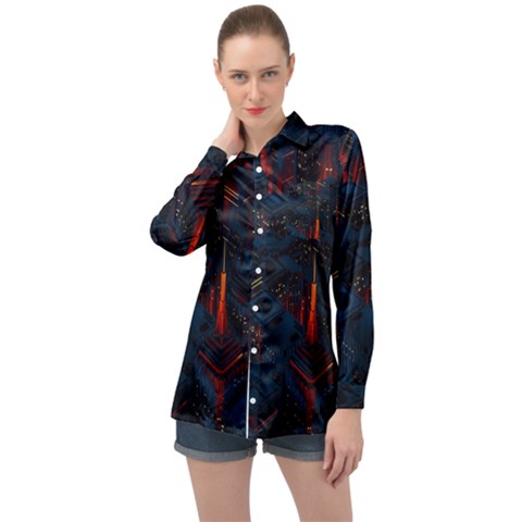 Architecture City Pixel Art Long Sleeve Satin Shirt by Sarkoni