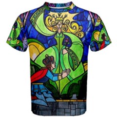 Beauty And The Beast Stained Glass Rose Men s Cotton T-shirt by Sarkoni