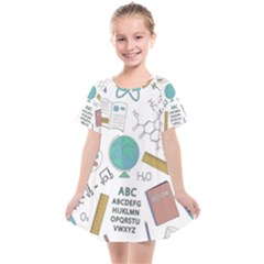 School Subjects And Objects Vector Illustration Seamless Pattern Kids  Smock Dress by Grandong