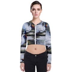 Canvas Oil Painting Two Peacock Long Sleeve Zip Up Bomber Jacket by Grandong