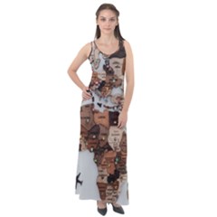 3d Vintage World Map Sleeveless Velour Maxi Dress by Grandong