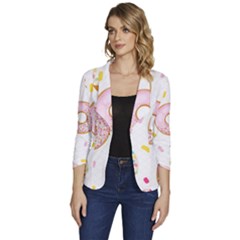 Vector Donut Seamless Pattern Women s One-button 3/4 Sleeve Short Jacket by Grandong