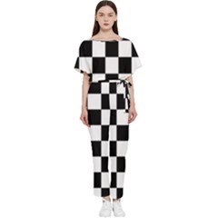 Black White Chess Board Batwing Lightweight Chiffon Jumpsuit by Ndabl3x