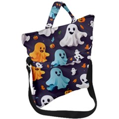 Ghost Pumpkin Scary Fold Over Handle Tote Bag by Ndabl3x