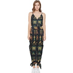 Hieroglyphs Space Sleeveless Tie Ankle Chiffon Jumpsuit by Ndabl3x