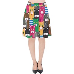 Cats Funny Colorful Pattern Texture Velvet High Waist Skirt by Grandong