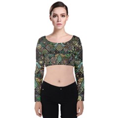 Digital Art Triangle Pattern Texture Mosaic Velvet Long Sleeve Crop Top by Grandong