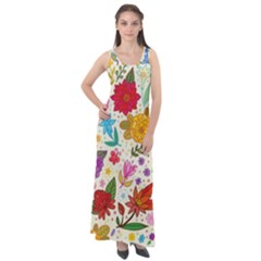 Colorful Flower Abstract Pattern Sleeveless Velour Maxi Dress by Grandong