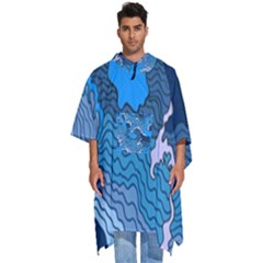 Blue Moving Texture Abstract Texture Men s Hooded Rain Ponchos by Grandong