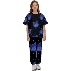 Vector Illustration Of Cat Animal Face Pattern Kids  T-shirt And Pants Sports Set by Ndabl3x