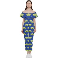 Alien Pattern Bardot Ruffle Jumpsuit by Ndabl3x